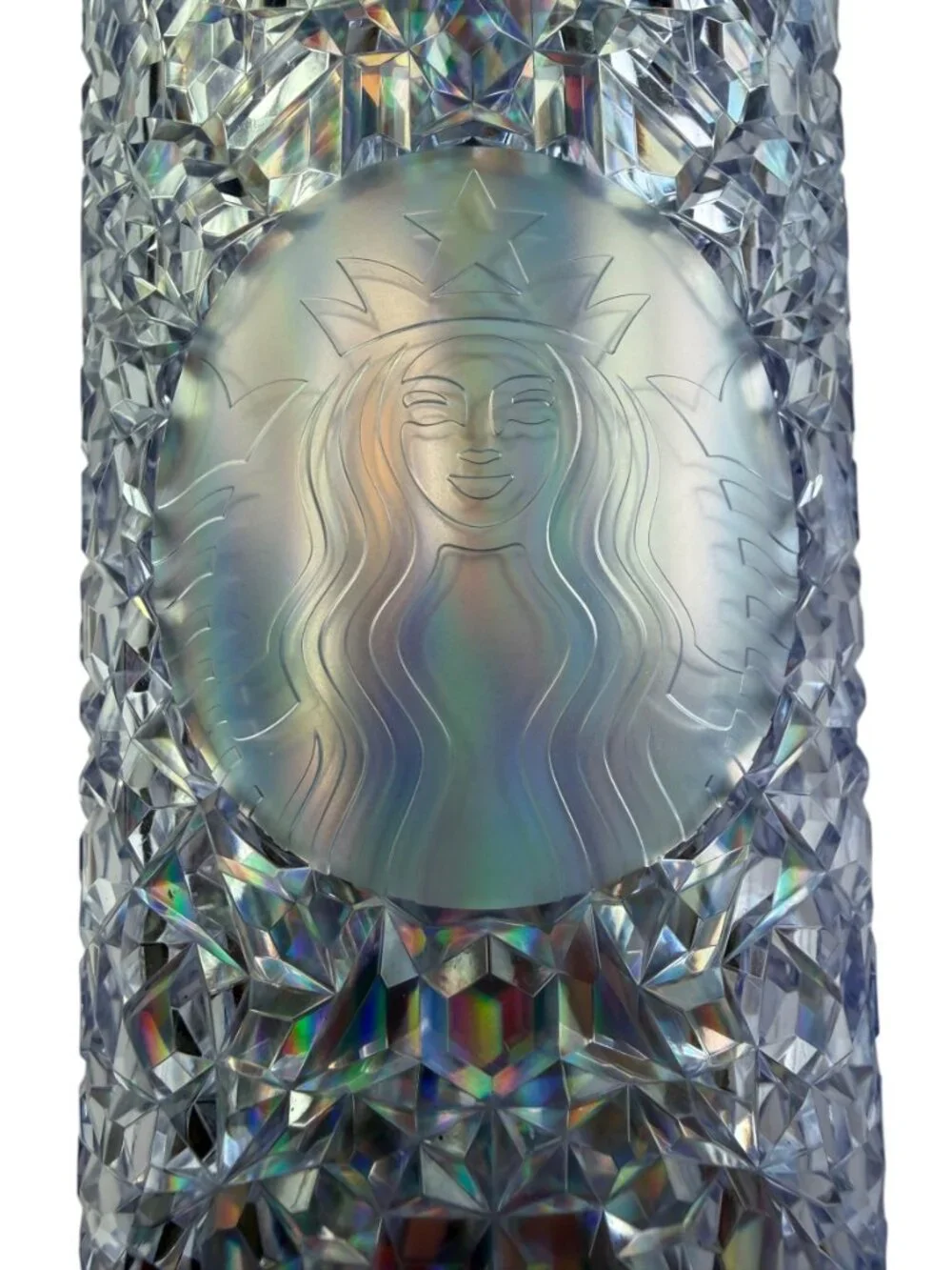 STARBUCKS Studded Acylic Plastic Tall Tumbler Geometric Iridescent Prism Rainbow